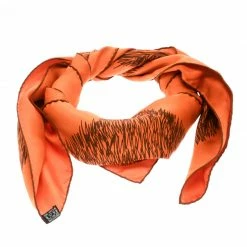 Hermes Orange Silk Grass Printed Scarf For Women -Deals Hermes Store luxury women hermes used accessories p177343 001