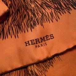 Hermes Orange Silk Grass Printed Scarf For Women -Deals Hermes Store luxury women hermes used accessories p177343 003