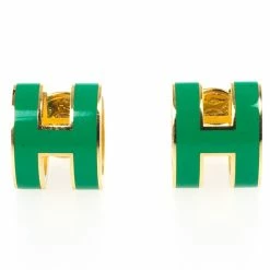 Hermes Pop H Green Lacquer Earrings For Women