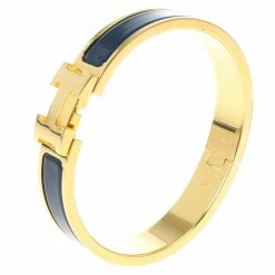Hermes Clic Clac H Bleu Nuit Enamel Gold Plated Bracelet For Women -Deals Hermes Store luxury women hermes used accessories p17867 002