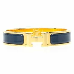 Hermes Clic Clac H Bleu Nuit Enamel Gold Plated Bracelet For Women -Deals Hermes Store luxury women hermes used accessories p17867 003