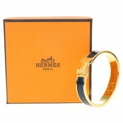 Hermes Clic Clac H Bleu Nuit Enamel Gold Plated Bracelet For Women -Deals Hermes Store luxury women hermes used accessories p17867 006