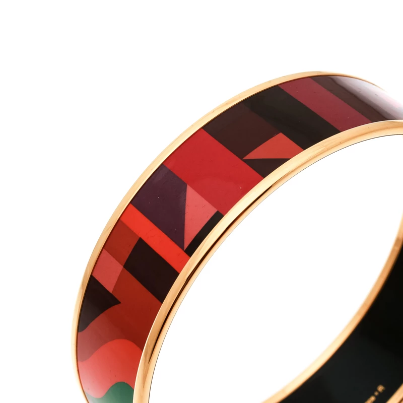 Hermes Perspective Cavaliere Multicolor Enamel Gold Plated Wide Bangle Bracelet For Women 5 Hermes Perspective Cavaliere Multicolor Enamel Gold Plated Wide Bangle Bracelet For Women - Image 3