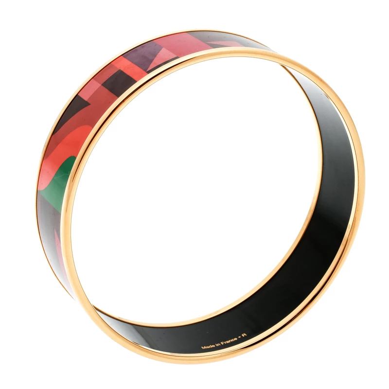 Hermes Perspective Cavaliere Multicolor Enamel Gold Plated Wide Bangle Bracelet For Women 4 Hermes Perspective Cavaliere Multicolor Enamel Gold Plated Wide Bangle Bracelet For Women - Image 2