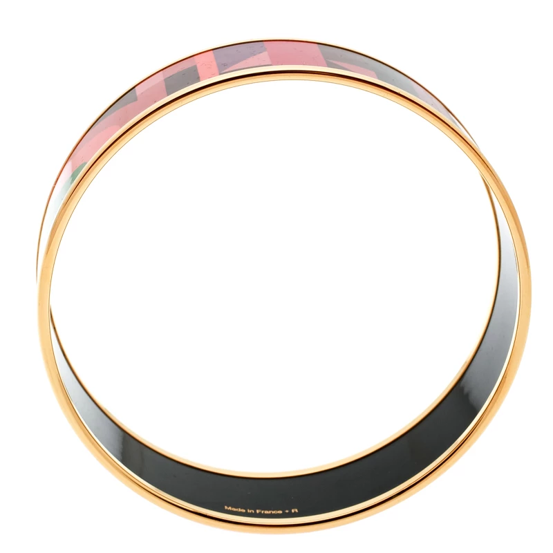 Hermes Perspective Cavaliere Multicolor Enamel Gold Plated Wide Bangle Bracelet For Women 6 Hermes Perspective Cavaliere Multicolor Enamel Gold Plated Wide Bangle Bracelet For Women - Image 4