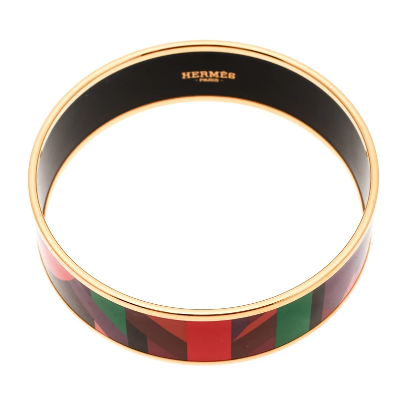 Hermes Perspective Cavaliere Multicolor Enamel Gold Plated Wide Bangle Bracelet For Women 7 Hermes Perspective Cavaliere Multicolor Enamel Gold Plated Wide Bangle Bracelet For Women - Image 5