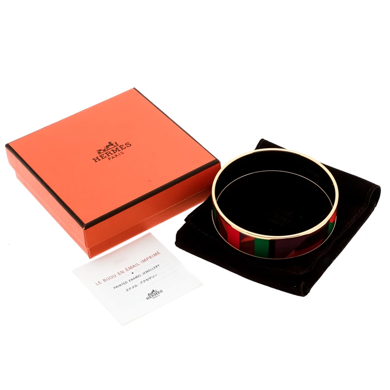 Hermes Perspective Cavaliere Multicolor Enamel Gold Plated Wide Bangle Bracelet For Women 9 Hermes Perspective Cavaliere Multicolor Enamel Gold Plated Wide Bangle Bracelet For Women - Image 7