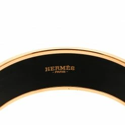 Hermes Blue Belt Motif Enamel Gold Plated Wide Bangle Bracelet For Women -Deals Hermes Store luxury women hermes used accessories p180156 006