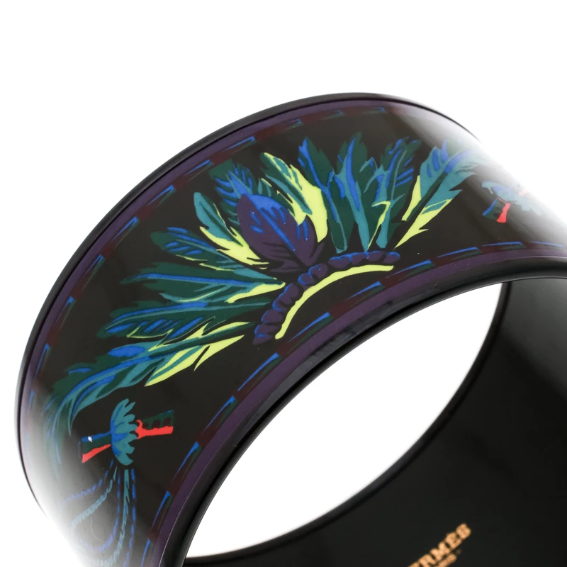 Hermes Multicolor Feather Printed Enamel Extra Wide Bangle Bracelet For Women 5 Hermes Multicolor Feather Printed Enamel Extra Wide Bangle Bracelet For Women - Image 3
