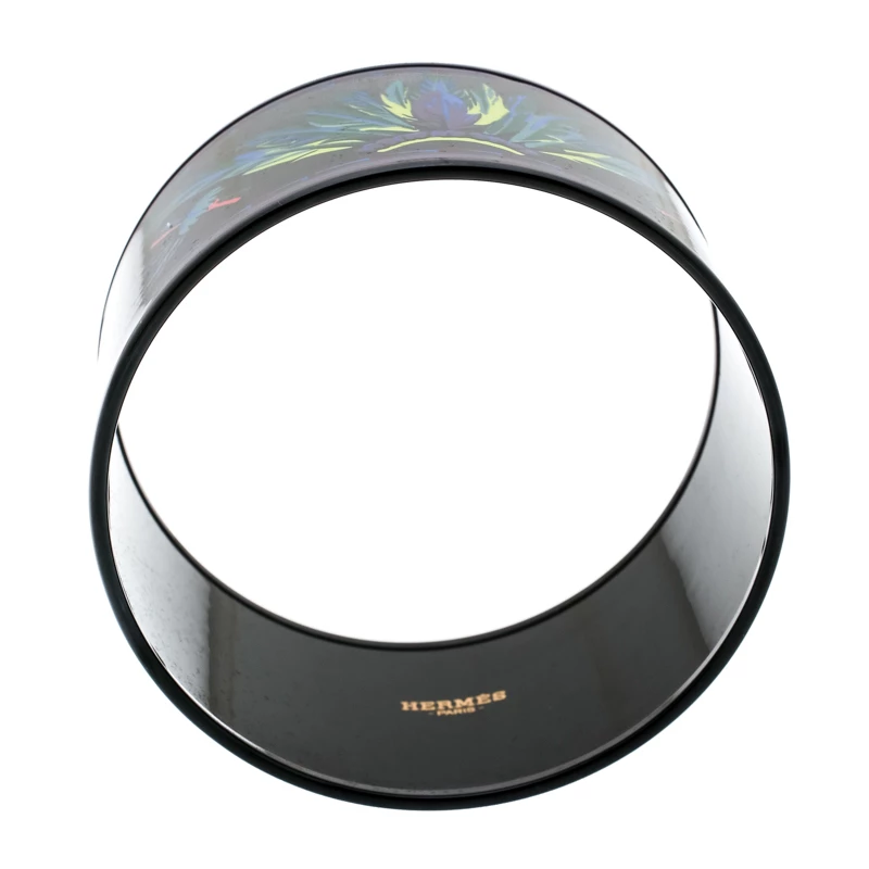 Hermes Multicolor Feather Printed Enamel Extra Wide Bangle Bracelet For Women 6 Hermes Multicolor Feather Printed Enamel Extra Wide Bangle Bracelet For Women - Image 4