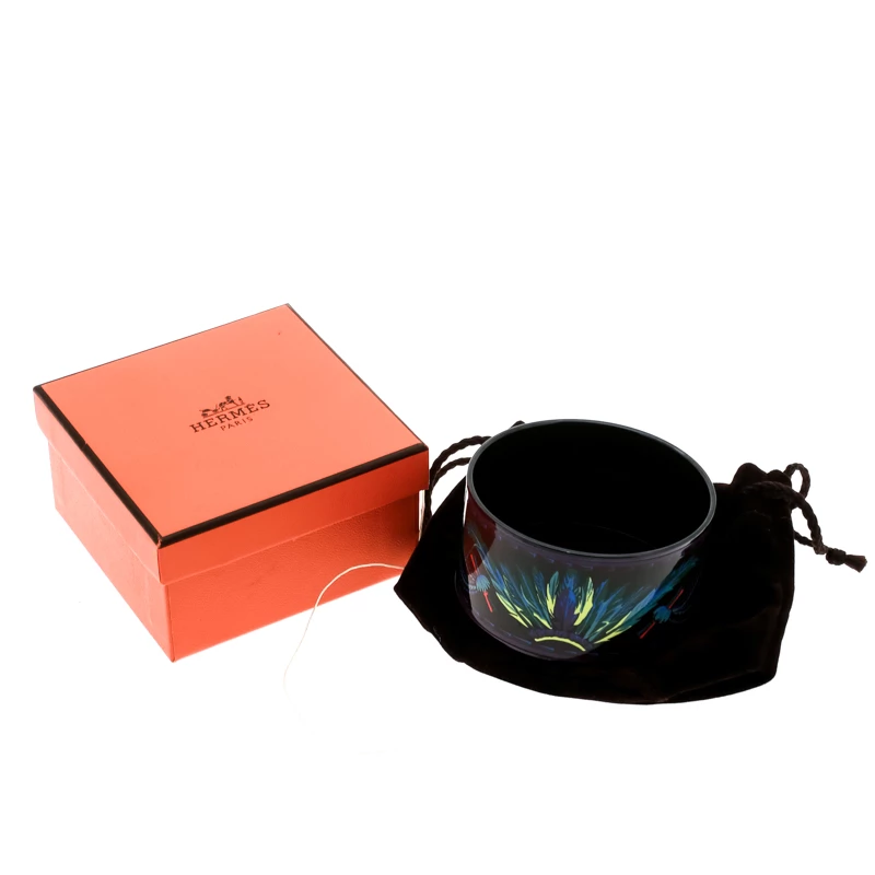 Hermes Multicolor Feather Printed Enamel Extra Wide Bangle Bracelet For Women 9 Hermes Multicolor Feather Printed Enamel Extra Wide Bangle Bracelet For Women - Image 7