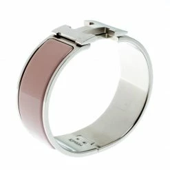 Hermes Clic Clac H Blush Pink Enamel Palladium Plated Wide Bracelet PM For Women 10 Hermes Clic Clac H Blush Pink Enamel Palladium Plated Wide Bracelet PM For Women -Deals Hermes Store luxury women hermes used accessories p180545 002