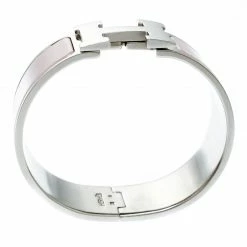 Hermes Clic Clac H Blush Pink Enamel Palladium Plated Wide Bracelet PM For Women 12 Hermes Clic Clac H Blush Pink Enamel Palladium Plated Wide Bracelet PM For Women -Deals Hermes Store luxury women hermes used accessories p180545 003