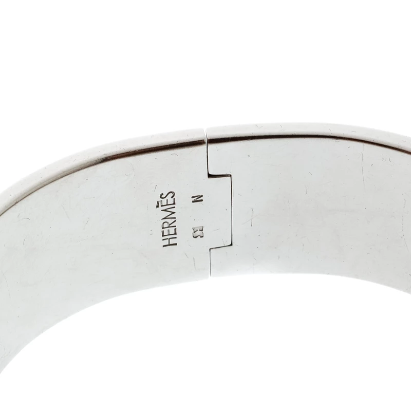 Hermes Clic Clac H Blush Pink Enamel Palladium Plated Wide Bracelet PM For Women 8 Hermes Clic Clac H Blush Pink Enamel Palladium Plated Wide Bracelet PM For Women - Image 6