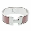 Hermes Clic Clac H Blush Pink Enamel Palladium Plated Wide Bracelet PM For Women -Deals Hermes Store luxury women hermes used accessories p180545 005