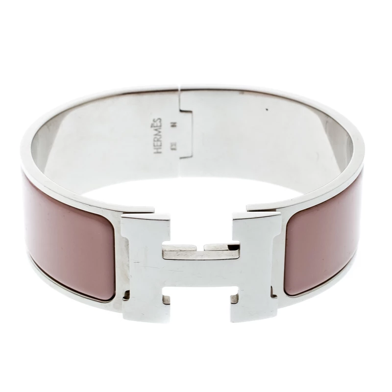 Hermes Clic Clac H Blush Pink Enamel Palladium Plated Wide Bracelet PM For Women 3 Hermes Clic Clac H Blush Pink Enamel Palladium Plated Wide Bracelet PM For Women