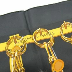 Hermes Black/Yellow Mors Et Filets Printed Silk Square Scarf For Women -Deals Hermes Store luxury women hermes used accessories p181006 004