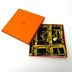 Hermes Black/Yellow Mors Et Filets Printed Silk Square Scarf For Women -Deals Hermes Store luxury women hermes used accessories p181006 006