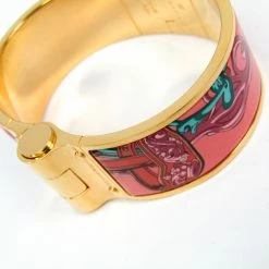 Hermes Charniere Printed Enamel Gold Plated Wide Uni Bracelet For Women -Deals Hermes Store luxury women hermes used accessories p181010 004