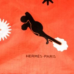 Hermes Orange Spurs Printed Cotton Square Scarf For Women -Deals Hermes Store luxury women hermes used accessories p181818 003