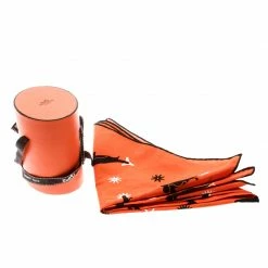 Hermes Orange Spurs Printed Cotton Square Scarf For Women -Deals Hermes Store luxury women hermes used accessories p181818 006
