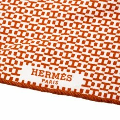 Hermes Orange And White H Printed Silk Diamond Neck Scarf For Women -Deals Hermes Store luxury women hermes used accessories p183081 004