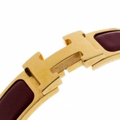 Hermes Clic Clac H Rouge De Chine Enamel Gold Plated Narrow Bracelet PM For Women -Deals Hermes Store luxury women hermes used accessories p186310 002