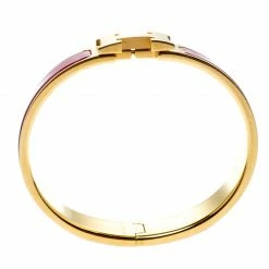 Hermes Clic Clac H Rouge De Chine Enamel Gold Plated Narrow Bracelet PM For Women -Deals Hermes Store luxury women hermes used accessories p186310 004