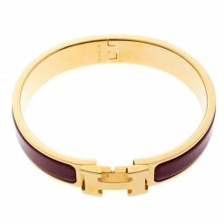 Hermes Clic Clac H Rouge De Chine Enamel Gold Plated Narrow Bracelet PM For Women -Deals Hermes Store luxury women hermes used accessories p186310 006