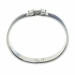 Hermes Clic Clac H Blue Indigo Enamel Palladium Plated Narrow Bracelet PM For Women -Deals Hermes Store luxury women hermes used accessories p186329 003