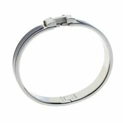 Hermes Clic Clac H Blue Indigo Enamel Palladium Plated Narrow Bracelet PM For Women -Deals Hermes Store luxury women hermes used accessories p186329 004