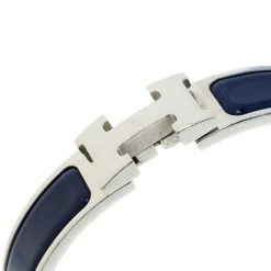 Hermes Clic Clac H Blue Indigo Enamel Palladium Plated Narrow Bracelet PM For Women -Deals Hermes Store luxury women hermes used accessories p186329 005