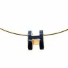 Hermes Pop H Royal Blue Lacquer Gold Plated Pendant Necklace For Women