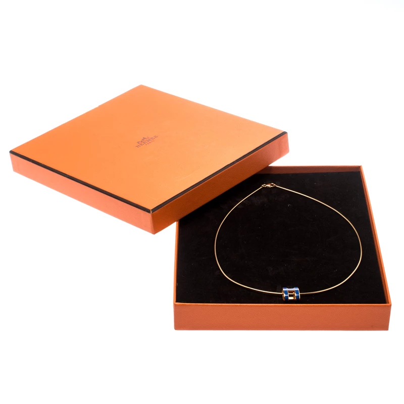 Hermes Pop H Royal Blue Lacquer Gold Plated Pendant Necklace For Women 9 Hermes Pop H Royal Blue Lacquer Gold Plated Pendant Necklace For Women - Image 7