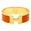 Hermes Clic Clac H Orange Enamel Gold Plated Wide Bracelet GM For Women 2 Hermes Clic Clac H Orange Enamel Gold Plated Wide Bracelet GM For Women -Deals Hermes Store luxury women hermes used accessories p195017 006