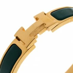 Hermes Clic Clac H Verona Green Enamel Gold Plated Narrow Bracelet PM For Women -Deals Hermes Store luxury women hermes used accessories p195789 001