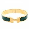 Hermes Clic Clac H Verona Green Enamel Gold Plated Narrow Bracelet PM For Women