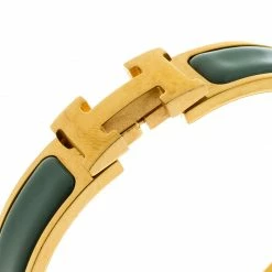 Hermes Clic H Aqua Blue Enamel Gold Plated Bracelet PM For Women -Deals Hermes Store luxury women hermes used accessories p197106 002