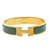 Hermes Clic H Aqua Blue Enamel Gold Plated Bracelet PM For Women