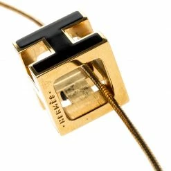 Hermes Cage D'H Black Enamel Gold Plated Pendant Necklace For Women -Deals Hermes Store luxury women hermes used accessories p197256 001