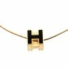 Hermes Cage D'H Black Enamel Gold Plated Pendant Necklace For Women