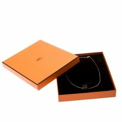 Hermes Cage D'H Black Enamel Gold Plated Pendant Necklace For Women -Deals Hermes Store luxury women hermes used accessories p197256 006