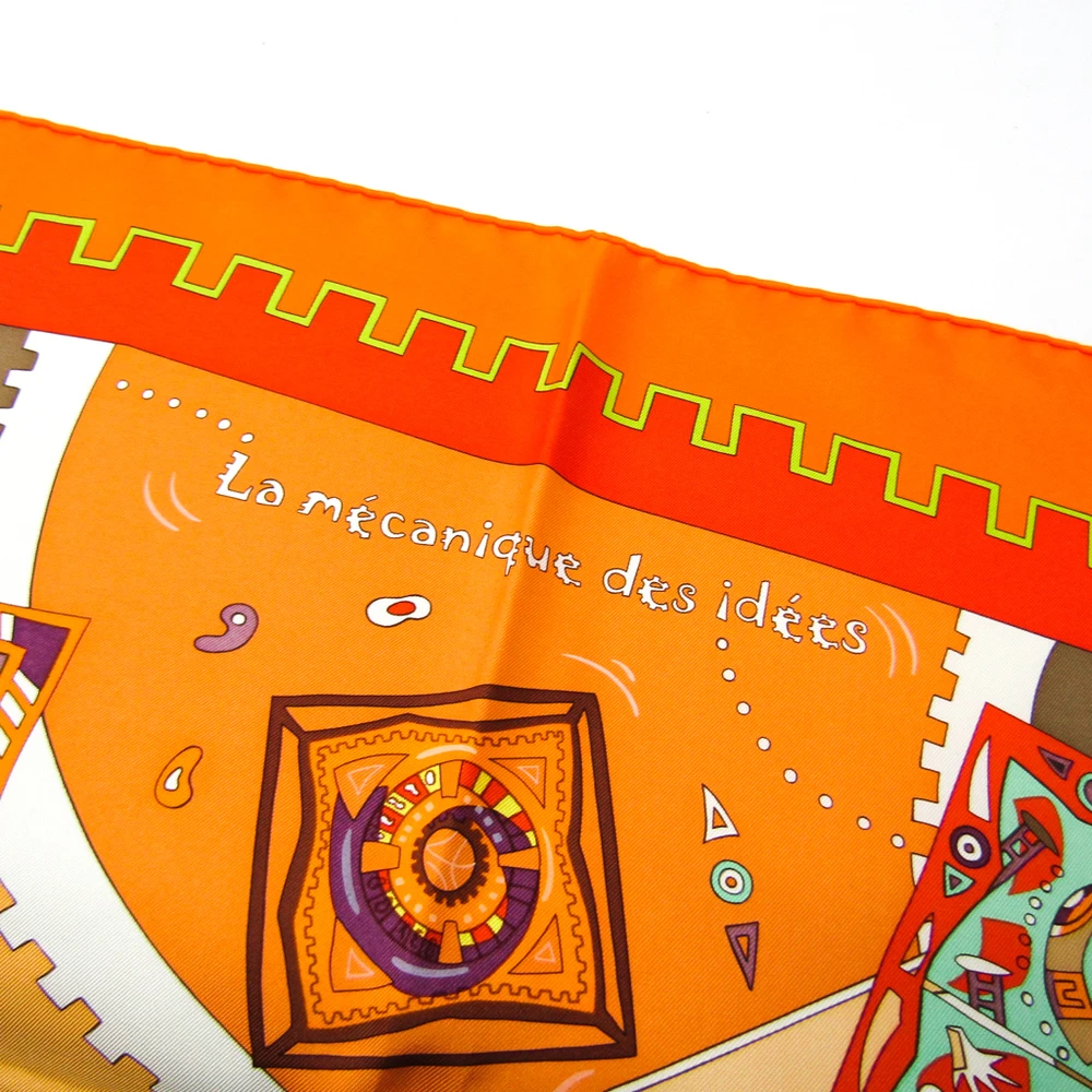 Hermes Orange Printed La Mécanique Des Idées Silk Square Scarf For Women 7 Hermes Orange Printed La Mécanique Des Idées Silk Square Scarf For Women - Image 5