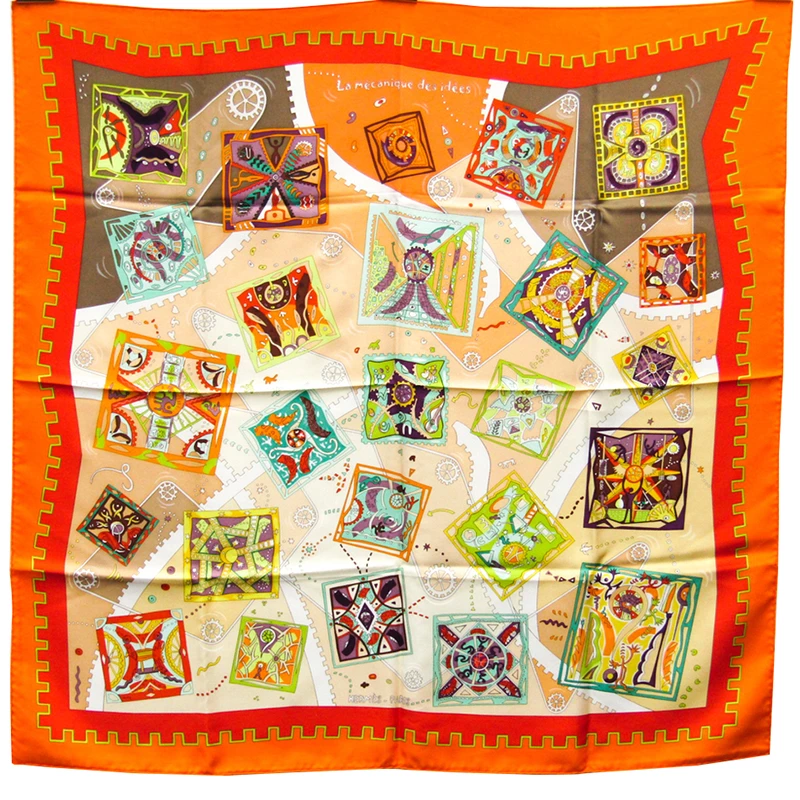Hermes Orange Printed La Mécanique Des Idées Silk Square Scarf For Women 4 Hermes Orange Printed La Mécanique Des Idées Silk Square Scarf For Women - Image 2