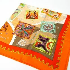 Hermes Orange Printed La Mécanique Des Idées Silk Square Scarf For Women 17 Hermes Orange Printed La Mécanique Des Idées Silk Square Scarf For Women -Deals Hermes Store luxury women hermes used accessories p197451 009