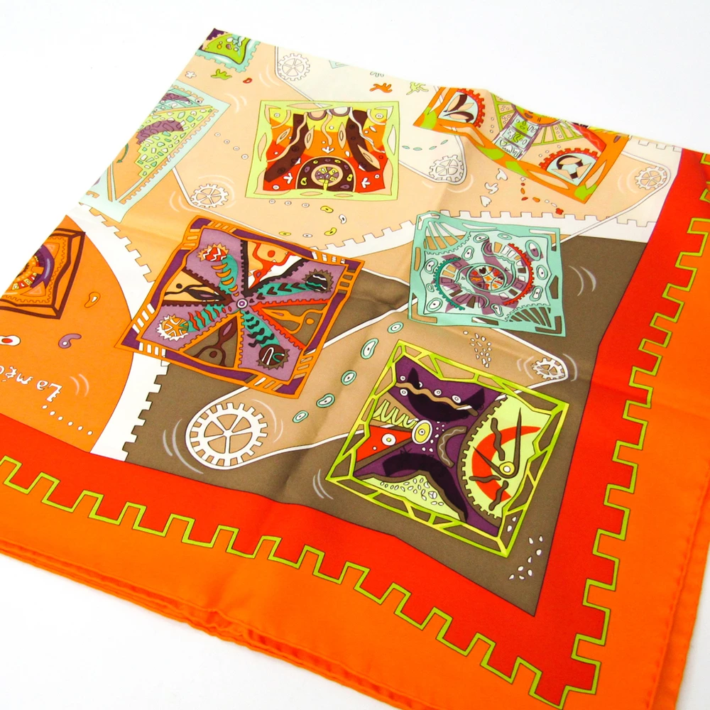 Hermes Orange Printed La Mécanique Des Idées Silk Square Scarf For Women 9 Hermes Orange Printed La Mécanique Des Idées Silk Square Scarf For Women - Image 7