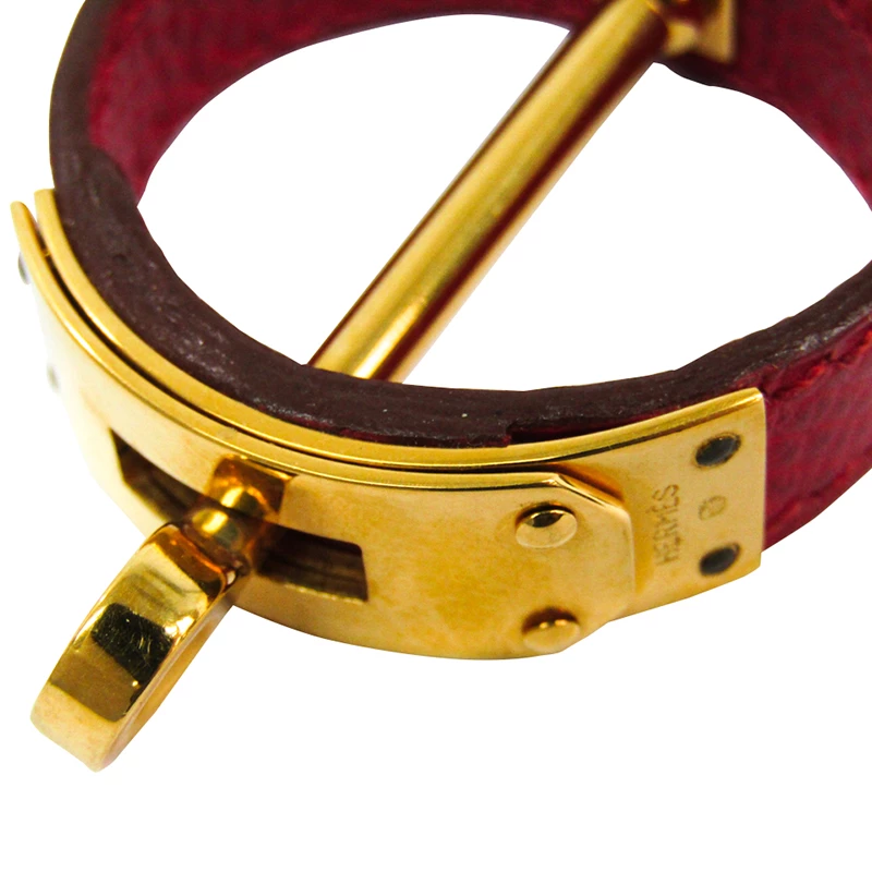 Hermes Kelly Red Leather Gold Plated Scarf Ring For Women 4 Hermes Kelly Red Leather Gold Plated Scarf Ring For Women - Image 2