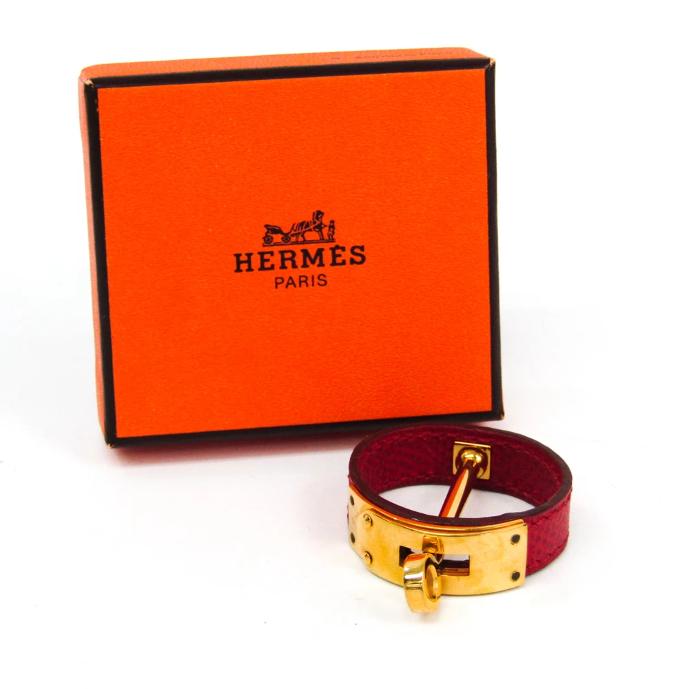 Hermes Kelly Red Leather Gold Plated Scarf Ring For Women 8 Hermes Kelly Red Leather Gold Plated Scarf Ring For Women - Image 6