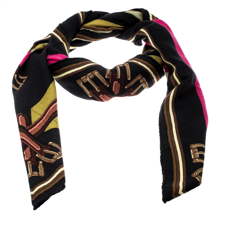 Hermes Vintage Les Sangles Printed Cashmere And Silk Shawl For Women 4 Hermes Vintage Les Sangles Printed Cashmere And Silk Shawl For Women - Image 2
