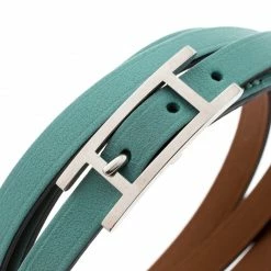Hermes Hapi 3 Light Blue Leather Palladium Plated Wrap Bracelet M For Women -Deals Hermes Store luxury women hermes used accessories p201622 002